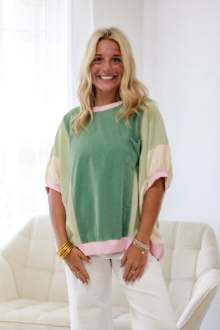 Watercolor Color Block Top in Sage