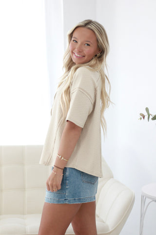 Textured in Time Basic Top in Natural