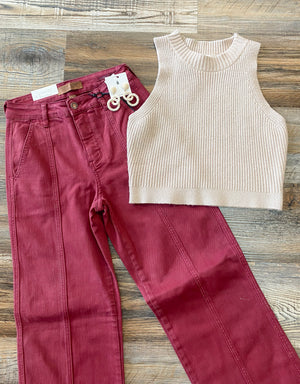 Off to Fall Judy Blue Straight Leg Jeans in Burgundy