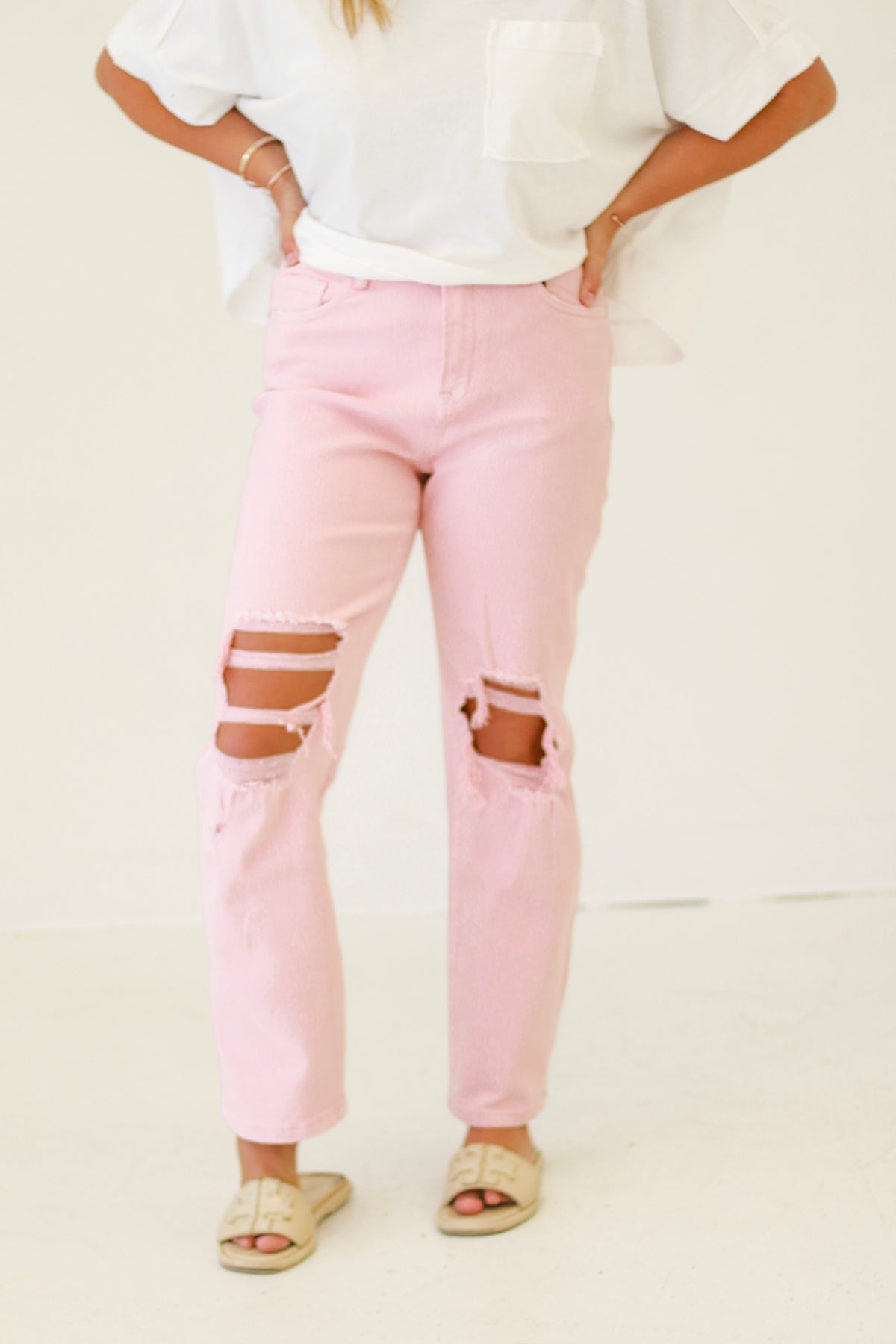 City Chic Outing Super High Dad Jean in Rose Quartz