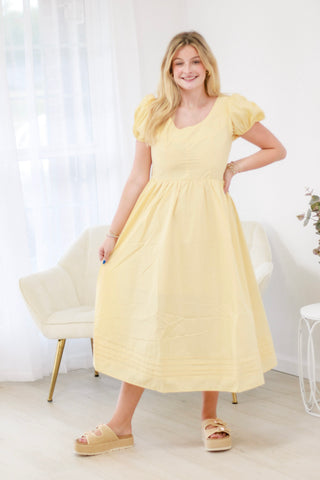 Brunch Date Balloon Sleeve Midi Dress in Light Yellow Large Brunch Date Balloon Sleeve Midi Dress in Light Yellow Large