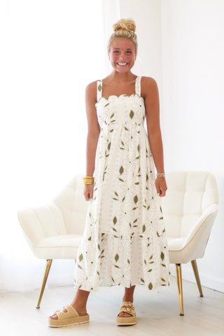 Pretty Things Floral Dress in Olive