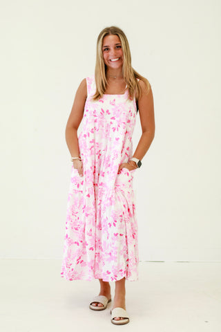 Seaside Serenity Floral Print Tiered Midi Dress French Rose