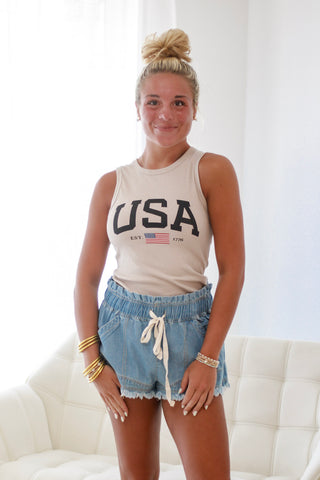 Party in the USA Tank Top in Tan