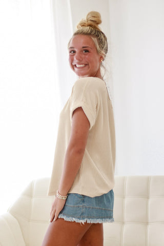 The Go To Crew Ribbed Top in Cream