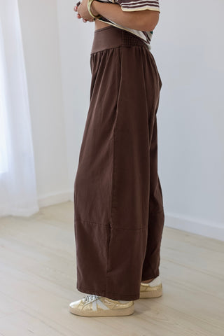 No Worries Brown Barrel Pants