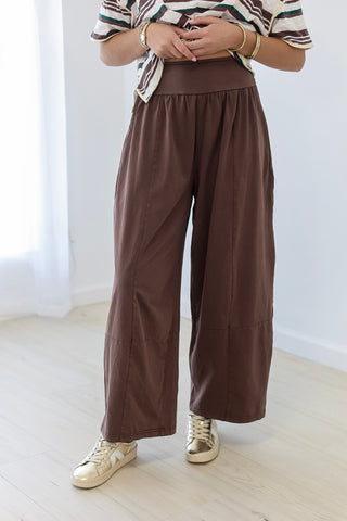 No Worries Brown Barrel Pants