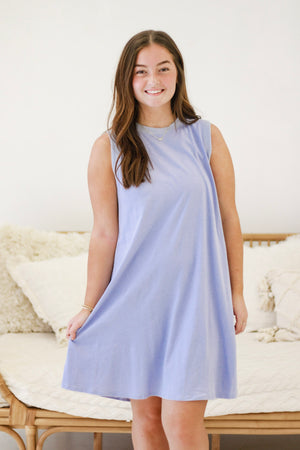 Sunny Day Out Cotton Dress in Oxford Blue