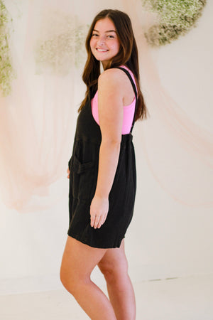 Everyday Ease Double Gauze Overall Romper in Black
