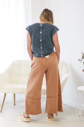 Flower Power Terry Knit Pants in Camel