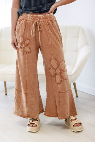 Flower Power Terry Knit Pants in Camel