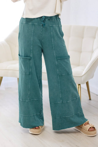 Do You Need Me Wide Leg Pants in Teal Green