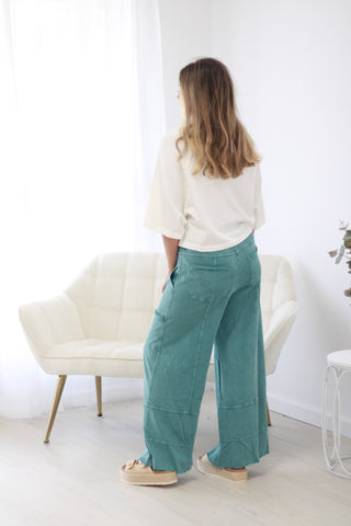 Do You Need Me Wide Leg Pants in Teal Green