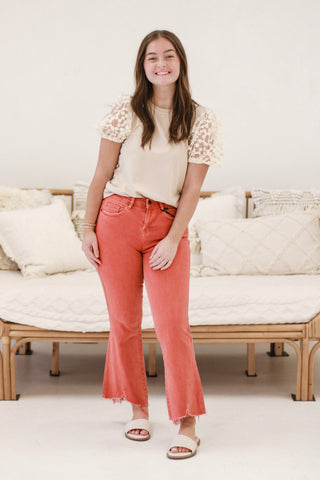 Modern Elegance Mix Media Puff Short Sleeve Knit Top