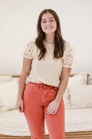 Modern Elegance Mix Media Puff Short Sleeve Knit Top