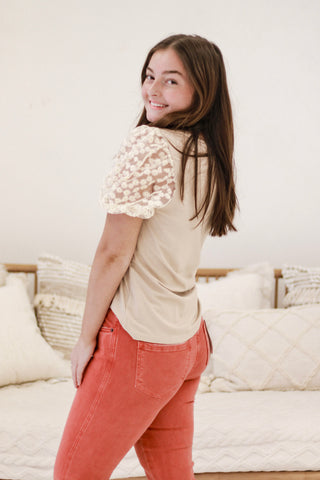 Modern Elegance Mix Media Puff Short Sleeve Knit Top