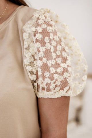 Modern Elegance Mix Media Puff Short Sleeve Knit Top