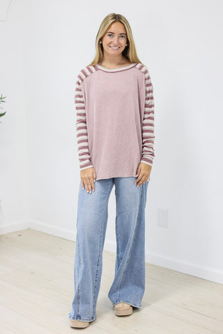 Plum Fun Stripe Sleeve Top