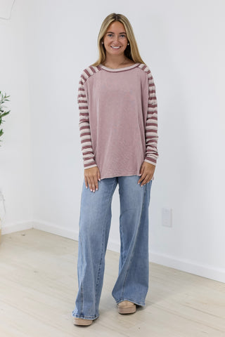 Plum Fun Stripe Sleeve Top