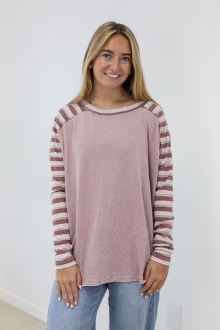 Plum Fun Stripe Sleeve Top