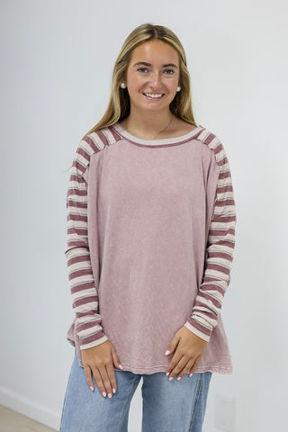 Plum Fun Stripe Sleeve Top