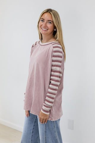 Plum Fun Stripe Sleeve Top