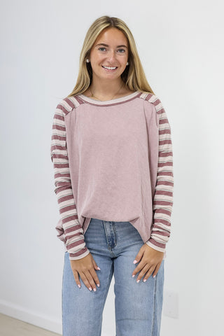 Plum Fun Stripe Sleeve Top