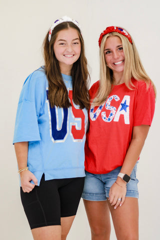 USA Star Mixed Fabric Graphic Tee
