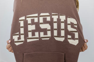 Jesus Stripe Mock Neck Pullover in Brown