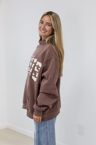 Jesus Stripe Mock Neck Pullover in Brown