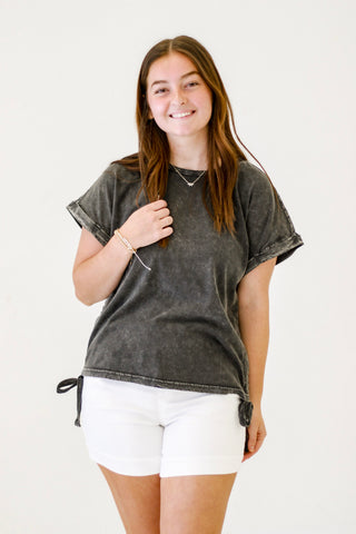 Urban Vibes Mineral Washed Cotton Jersey Top in Black