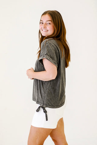 Urban Vibes Mineral Washed Cotton Jersey Top in Black