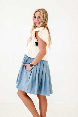 Fun Girl Flair Ruffle Sleeve Mini Dress in Ecru