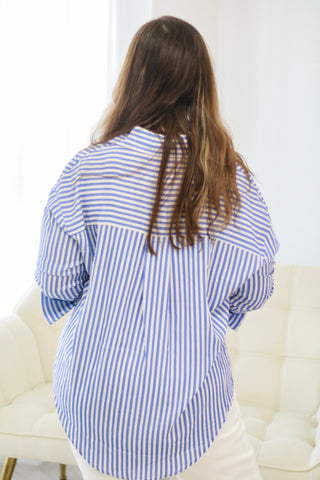 The Kathryn Button Up Striped Top in Blue