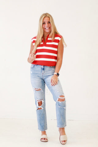 Soak Up the Sun Sleeveless Striped Top in Tomato