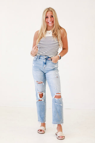 Nautical Vibes Striped Sleeveless Tank in Off White