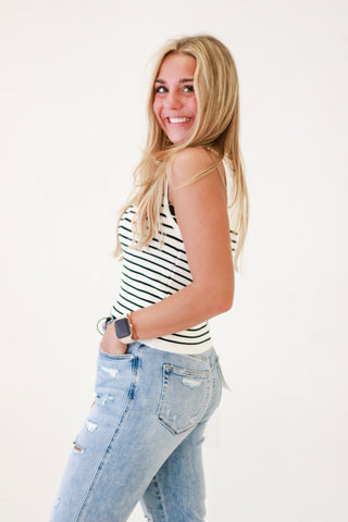 Nautical Vibes Striped Sleeveless Tank in Off White