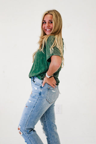 Casual Retro Tee in DK Green