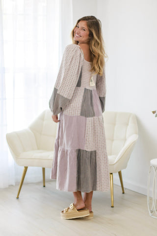 In A Lavender Haze Patchwork Midi Dress