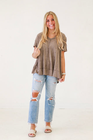 Street Style Cotton Slub Knit Top in Ash