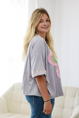 Living Out My Dreams Flower Patch Top in Light Grey