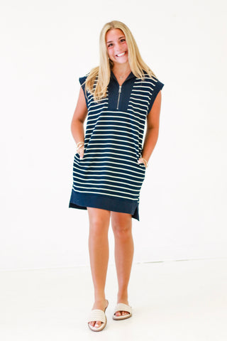 Day Trip Delight Stripe Dress in Navy