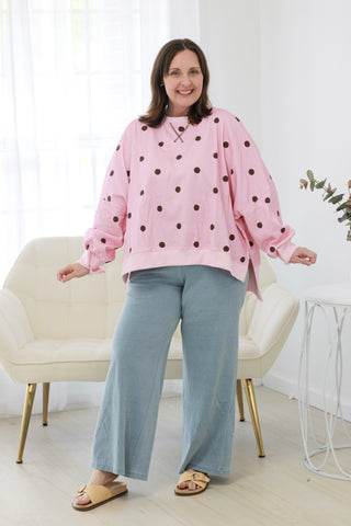 Love That for You Polka Dot Pullover in Pink/Burgundy