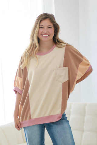 Watercolor Color Block Top in Oat