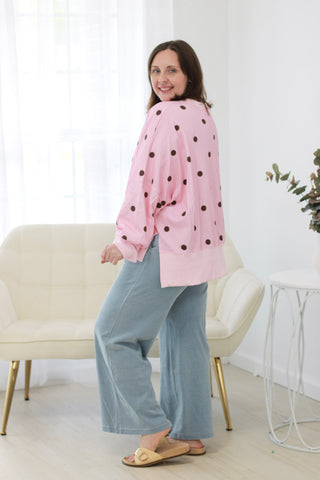 Love That for You Polka Dot Pullover in Pink/Burgundy