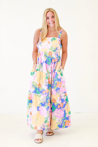 Garden Party Floral Print Poplin Dress in Butter Royal