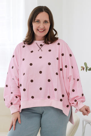Love That for You Polka Dot Pullover in Pink/Burgundy
