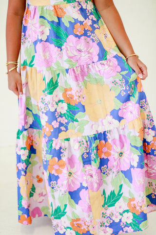 Garden Party Floral Print Poplin Dress in Butter Royal