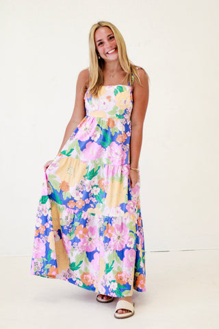 Garden Party Floral Print Poplin Dress in Butter Royal