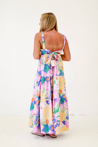 Garden Party Floral Print Poplin Dress in Butter Royal